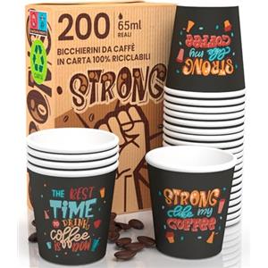 Baciato Caffè 200 Bicchierini in Carta da caffè 65ml StrongLifeCUP Bicchieri Ecologici Biodegradabili Monouso Piccoli Asporto Bevande Calde