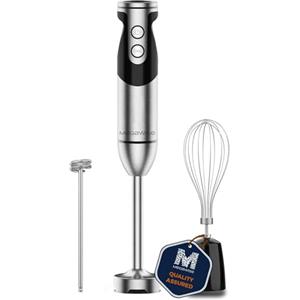 MEGAWISE Frullatore a immersione MegaWise Pro Titanium Reinforced 3 in 1, potente motore in rame con lame più affilate dell'80%, frullatore con cavo a 12 velocità, frusta di sicurezza e montalatte inclusi