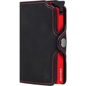 BEWMER Porta Carte di Credito 1 Schermato | Portafoglio Slim da Uomo e Donna | Porta Tessere e Documenti con Rfid Protection e Fermasoldi in Carbon Fiber (Nero e Rosso Senza ZIP)