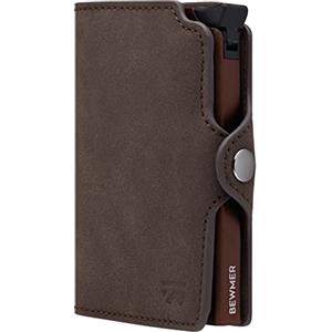 BEWMER Porta Carte di Credito 1 Schermato | Portafoglio Slim da Uomo e Donna | Porta Tessere e Documenti con Rfid Protection e Fermasoldi in Carbon Fiber (Marrone Testa di moro Senza ZIP)
