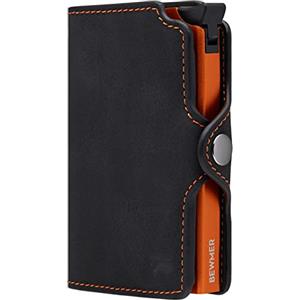 BEWMER Porta Carte di Credito 1 Schermato | Portafoglio Slim da Uomo e Donna | Porta Tessere e Documenti con Rfid Protection e Fermasoldi in Carbon Fiber (Nero e Arancione Senza ZIP)