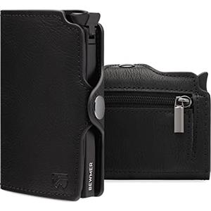 BEWMER Porta Carte di Credito 1 ZIP Schermato | Portafoglio Slim da Uomo e Donna | Porta Tessere e Documenti con Rfid Protection e Fermasoldi in Carbon Fiber (Nero con Zip)