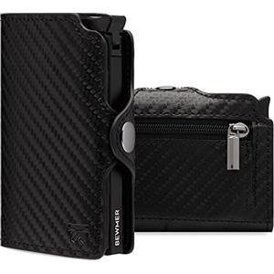 BEWMER Porta Carte di Credito 1 ZIP Schermato | Portafoglio Slim da Uomo e Donna | Porta Tessere e Documenti con Rfid Protection e Fermasoldi in Carbon Fiber (Nero Carbon con ZIP)