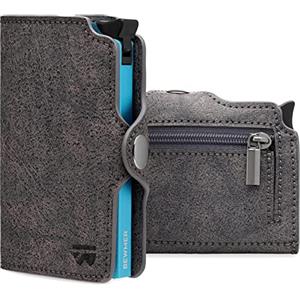BEWMER Porta Carte di Credito 1 ZIP Schermato | Portafoglio Slim da Uomo e Donna | Porta Tessere e Documenti con Rfid Protection e Fermasoldi in Carbon Fiber (Grigio con Zip)