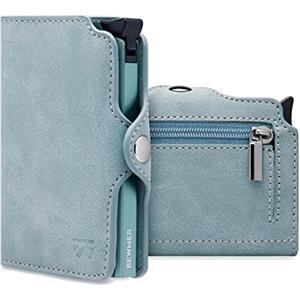BEWMER Porta Carte di Credito 1 ZIP Schermato | Portafoglio Slim da Uomo e Donna | Porta Tessere e Documenti con Rfid Protection e Fermasoldi in Carbon Fiber (Azzuro carta da zucchero)