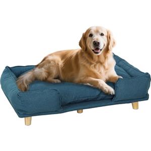 PawHut Divano per Cani Grandi Fino 30 kg, Cuccia Lettino Rialzato per Animali da Interno con Cuscino Rimovibile, 96x66x24 cm, Blu