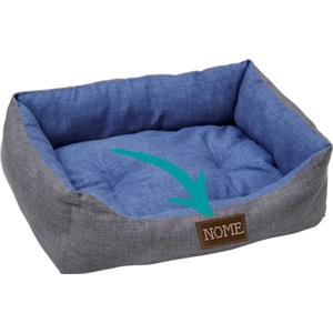 Baroni Home Cuccia per Cane PERSONALIZZABILE in tessuto Grigio e Blu Taglia S, Morbido Divano per Cani e Gatti, Comodo, per Camera da Letto Salotto Corridoio, Lavabile 45x60 cm