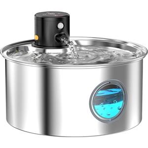TOONIOOS Fontanella per Gatti senza Fili Acciaio: Fontana per Gatti con Sensore di Movimento - Fontanella per Cani a Batteria - 3.2L Abbeveratoio Gatto Automatico - Dispenser Acqua Animali - Distributore Acqua