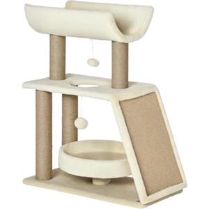 PawHut Albero Tiragraffi per Gatti con Cuccia a U, Lettino e Tappetino, Tiragraffi per Gattini in Truciolato, Peluche e Sisal, 60x30x76 cm, Marrone Chiaro