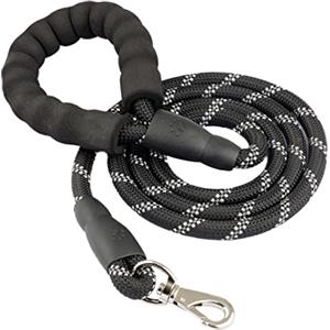 Baroni Home Guinzaglio per Cani 1,5 m, Guinzaglio con Comoda Impugnatura Imbottita in Spugna e Fili Riflettenti Guinzagli per Cani di Taglia Media, Nero