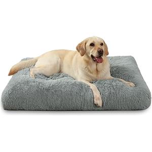 KSIIA Cuccia per cani di taglia grande, lavabile, in peluche, 105 x 70 cm, fondo antiscivolo, tappetino per cani di taglia grande, di medie dimensioni, colore grigio