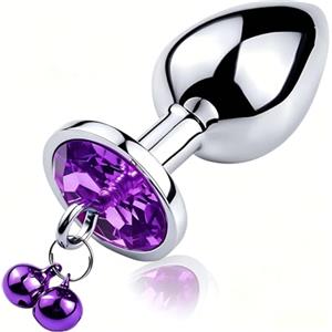Yagaspantery Anal Butt Plug Metall, Anale Piastra Metallica,Butt Plug con Campanello e Diamanti,con Campanelle per Stimolare il Massaggio del Culo,per Uomo Donna Principianti Giocattoli del Sesso,Viola