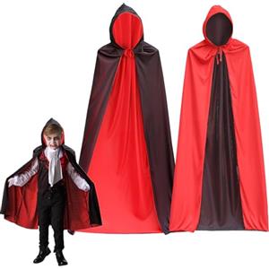 Booaee Halloween Mantello,Mantello Nero Rosso,Costume di Halloween,Mantello da Vampiro,Mantello Double Face Cappuccio Unisex Mantello con 20 Tatuaggi Temporanei,per Adulti Bambini Uomini Donne