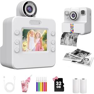 YOBWOK Macchina Fotografica Bambini Istantanea,2.4 Pollici 48MP Fotocamera Digitale con 32GB Scheda & Papier Photo,Regalo di Natale per Bambini dai 3-12 Anni