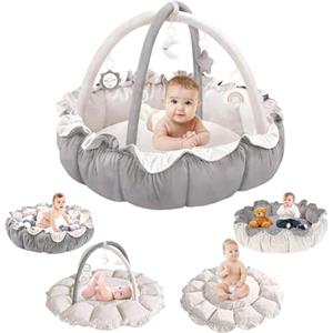YOBWOK Palestrina Neonato Multiattivita, 5 in 1 per bebè con 5 Giocattoli,Palestrina Evolutiva Neonato con attività, tappeto gioco e vasca palline con lati, Palestrina Bambini,Antiscivolo Addensato