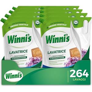 Winni's - Detersivo Lavatrice Ipoallergenico Ecoformato, 264 Lavaggi, con Smacchianti Naturali da Biofermentazione, Fragranza Aleppo e Verbena, Con Materie Prime Vegetali, 1485 ml x 8 Confezioni