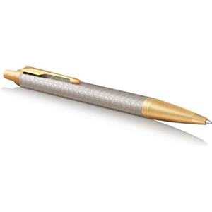 Parker IM Premium Penna a Sfera | Punta Media e Ricarica di Inchiostro Blu | Warm Silver Golden Trim