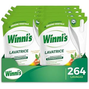 Winni's - Detersivo Lavatrice Ipoallergenico Ecoformato, Capi Colorati, 264 Lavaggi, Fiori d'Arancia e Sandalo, Smacchianti Naturali da Biofermentazione e Materie Prime Vegetali, 1485ml x 8 Confezioni