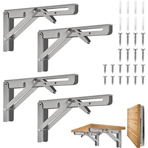 Tesyeux 4Pezzi Staffa Pieghevole 200mm,Mensola per Tavolo da Muro,Staffe Mensole Pesanti,Reggimensola Pieghevoli Inox,Supporti Tavolo a Parete Folding Mensola per Banco di Lavoro Fai da Te,Carico Massimo:50kg