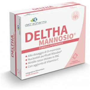 Deltha Pharma D-mannosio Puro 1500 Mg alto dosaggio, Mirtillo Rosso (cranberry) Nucleotidi Ribodiet e Vitamina C. Made in Italy per il benessere delle vie urinarie. 14 Bustine Deltha Mannosio