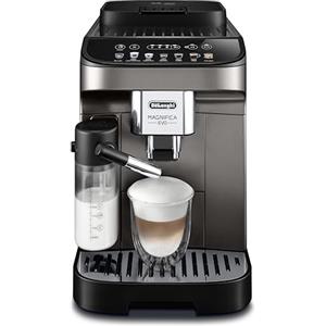 De'Longhi Magnifica Evo ECAM290.81.TB, Macchina da Caffè Automatica con Montalatte Automatico, Macchina Bean-to-Cup dalle Dimensioni Compatte, 7 Ricette, Display Colorato Soft Touch, Titanio/Nero
