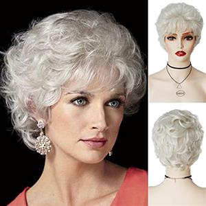 GNIMEGIL Parrucca corta biondo platino con riccioli bianchi,scalare | in capelli sintetici,per feste in maschera da anziana,donne,mamma,Halloween,nonna Blanche