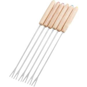 Fdit Forchette per Fonduta in Acciaio Inossidabile, Confezione da 6, Spiedini per Fonduta Riutilizzabili, Manico in Legno, Perfette per Fonduta di Cioccolato e Formaggio, Picnic,