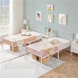 Yaheetech Set di 2 Struttura Letto Singolo in Ferro Battuto a Doghe in Metallo Stile Moderno Testiera Elegante Bianco 90 x 190 cm