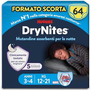 Huggies Drynites Pannolini, Taglia S (12-21 Kg), Mutandine assorbenti bambino, Design Marvel, 64 Pz