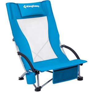 KingCamp Sedia da Spiaggia Bassa Pieghevole Leggera Portata 180kg Sedia Picnic Stabilità Doppio Tubo Sedia Portatile per Concerti Seduta Larga e Tasca Blu