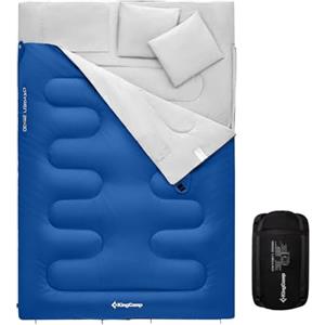 KingCamp Sacco a Pelo Matrimoniale 220x150cm -3℃-12℃ con 2 Cuscini Separabile in 2 Sacco a pelo 3 Stagioni Portatile Campeggio Leggero Comodo con Custodia