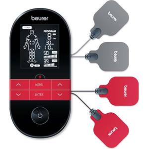 Beurer EM 59 Elettrostimolatore TENS/EMS con Funzione Calore, 2 canali Indipendenti, 64 Applicazioni prePprogrammate e 6 Programmi Individuali, inclusi 4 Elettrodi gel Autoadesivi (45x45 mm)
