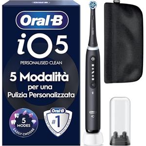 Oral-B Spazzolino Elettrico Ricaricabile iO 5N Nero, 1 Spazzolino Elettrico, 1 Testina, Pochette, io 5 Per Una Pulizia Denti Efficace, Sensore di Pressione, Gengive Protette