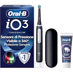 Oral-B Spazzolino Elettrico Ricaricabile iO 3 Nero, 1 Spazzolino Elettrico, 1 Testina Di Ricambio, Custodia Da Viaggio + Dentifricio Oral-B Advanced Protezione Gengive, Pulizia Denti Efficace