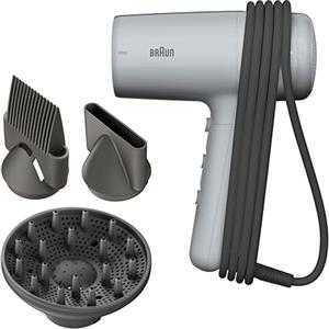 Braun Asciugacapelli Braun HD2.35, potente con diffusore, concentratore e pik lisciante, Tecnologia IONTEC, motore da 2200W, 3 temperature e 2 velocità, grigio satinato, BRHD235E