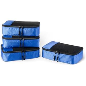 Amazon Essentials, Set di 4 Packing Cube, Accessori da Viaggio, Organizer per Bagagli con Doppia Cerniera, Parte Superiore in Rete, Poliestere, S/M/L/Slim, Blu (in Precedenza Amazon Basics)
