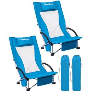 KingCamp Set di 2 sedie da spiaggia pieghevoli portatili di carico max 180 kg sedia pieghevole leggera da spiaggia campeggio con schienale alto in rete e sedile basso, colore: blu