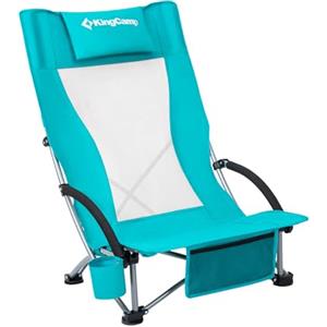 KingCamp Sedia da Spiaggia Bassa Pieghevole Leggera Portata 180kg Sedia Picnic Stabilità Doppio Tubo Sedia Portatile per Concerti Seduta Larga e Tasca Ciano
