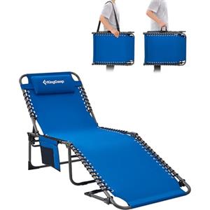KingCamp Lettino pieghevole per esterni, lettino da giardino, schienale regolabile in 5 posizioni, sedia da giardino, sdraio da spiaggia, letto da campeggio con cuscino per spiaggia, piscina vacanze