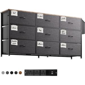 PURFINO Cassettiera in Tessuto - Grande Mobile TV per 43-65 Pollici con 9 Cassetti, Etichette, Tasca Laterale e Gancio, Cassettiere Stoffa per Soggiorno, Corridoio, Camera da Letto