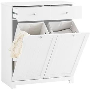 SoBuy Mobile Lavanderia in Legno Mobile Bagno con Portabiancheria a 2 Cassetti e 2 Ceste Bucato Rimovibili 90L Cassettiera Robusta Armadietto Salvaspazio per Famiglia Bianco 78x38x90 cm BZR33-II-W