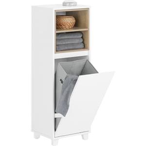 SoBuy Mobile Bagno Salvaspazio con Cesto Portabiancheria - Mobiletto Cassettiera Bagno, Mobile Lavanderia Bianco, 35 x 30 x 105 cm, BZR146-W