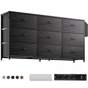 PURFINO Cassettiera in Tessuto - Grande Mobile TV per 43-65 Pollici con 9 Cassetti, Etichette, Tasca Laterale e Gancio, Cassettiere Stoffa per Soggiorno, Corridoio, Camera da Letto