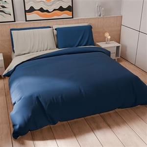 PETTI Artigiani Italiani - Set Copripiumino Singolo 200x135 cm (1 Federa 75x50 cm Inclusa), Parure Copripiumino Morbida Microfibra Tinta Unita Grigio Chiaro - Blu Notte
