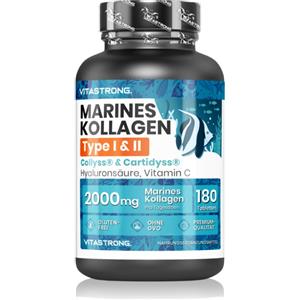 Vitastrong Collagene Marino 2000mg - 180 Compresse con Acido Ialuronico e Vitamina C per Pelle Elastico e Articolazioni Forti