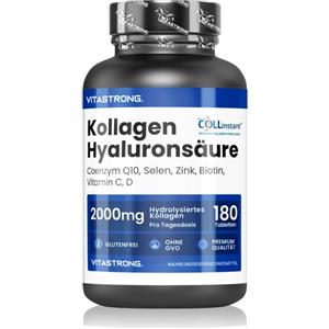 Vitastrong COLLinstant - Collagene Idrolizzato 2000mg con Acido Ialuronico, Biotina, Coenzima Q10, Zinco, Selenio, Vitamina C e D - 180 Compresse per Pelle e Articolazioni Sane