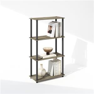 Furinno TURN-N-TUBE Libreria, Libreria a 4 Ripiani, Libreria con Espositore Compatto Multiuso, 29.5 x 60 x 109.7 cm, per Soggiorno, Camera da Letto, Studio, Rovere Francese/Nero