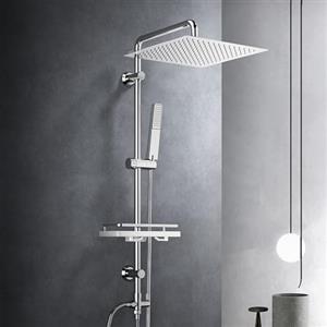 Görbach Colonna Doccia Acciaio Inox senza Miscelatore, Colonna Doccia idromassaggio con Asta Doccia Regolabili e Mensola, Set Doccia a Pioggia con Soffione 30×30 cm Cromo