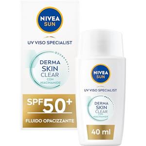 NIVEA SUN Derma Skin Clear Crema Solare Viso SPF50+ da 40 ml, Protezione solare con complesso Anti-Imperfezioni + Niacinamide, Crema viso SPF 50+ in fluido ultra leggero