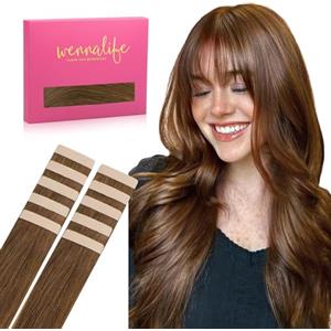 WENNALIFE Extension Capelli Veri Biadesivo, 10pz 25cm 20g Light Auburn Brown Extension Biadesive Capelli Veri Lisci Remy Tape in Hair Extensions Capelli Setosi Solo per L'aggiunta di Colori